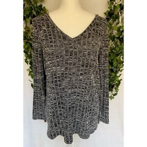 Cupio Black and Gray Fabric blend Long Sleeve V Neck Shirt Women's Size Large